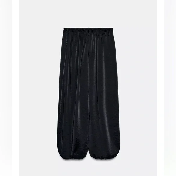 Zara Black Satin Wide-Leg Pants! NWT - Picture 3 of 4